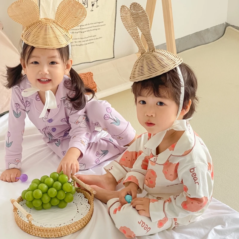 儿童立领睡衣秋冬款纯棉长袖宝宝家居服男童女童新款秋季套装
