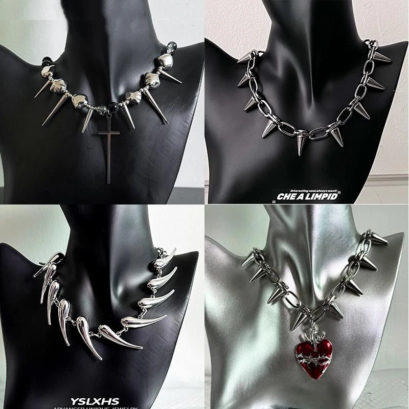 铜合金亚克力项链 夸张朋克十字架铆钉项链y2k不规则辣妹男女颈链