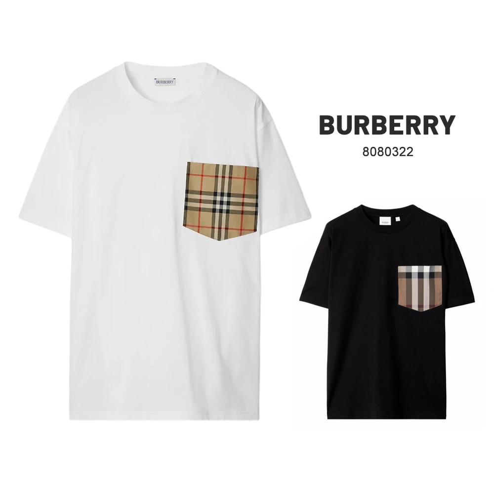 BURBERRY/博柏利格纹口袋圆领短袖T恤  nn