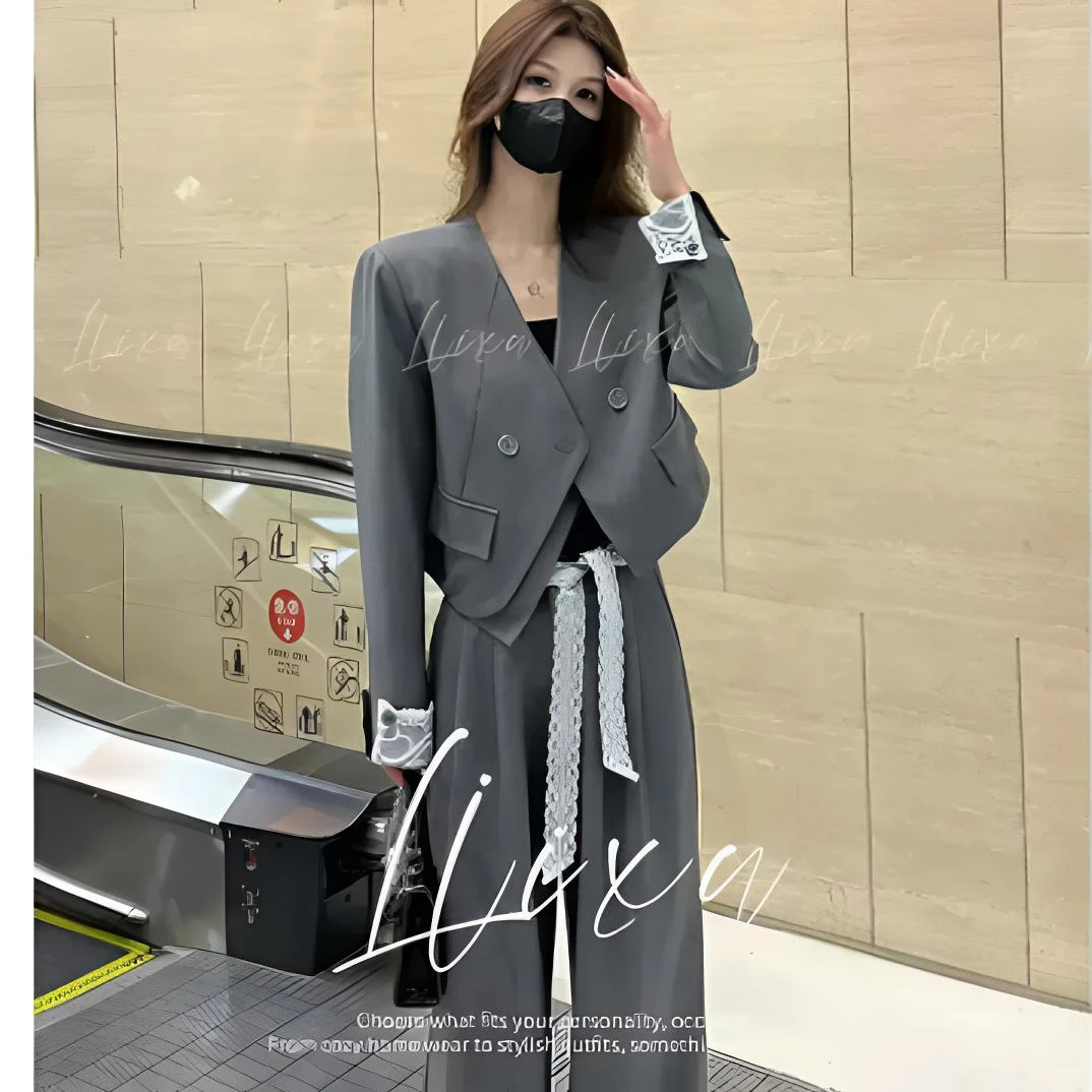 【莉姐专属】 时尚外套阔腿裤显瘦气质三件套设计感女性