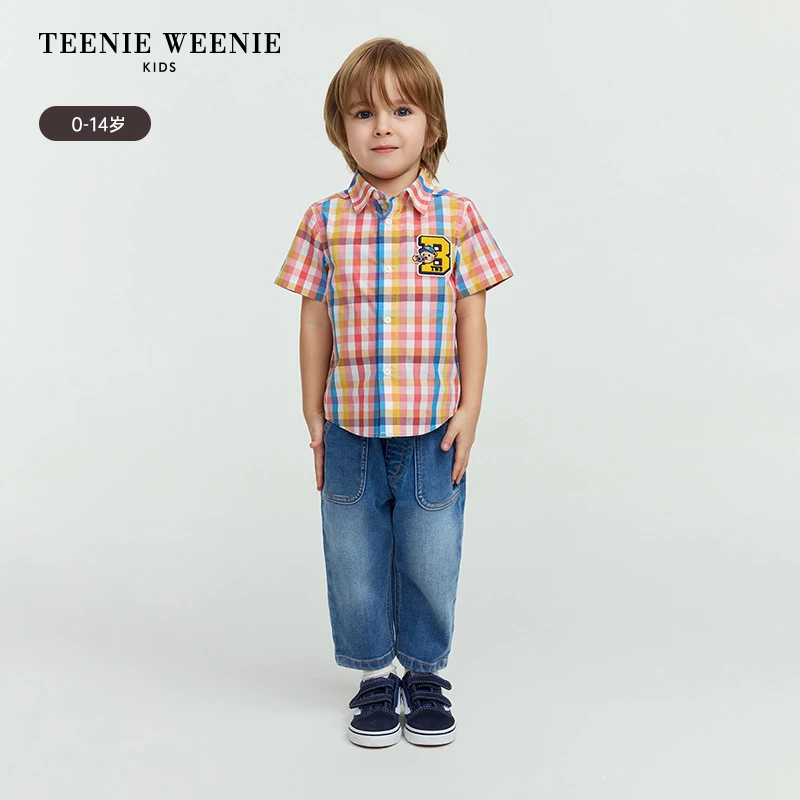 TeenieWeenieBaby小熊童装25年新款多彩格纹短袖衬衫TKYC256328N