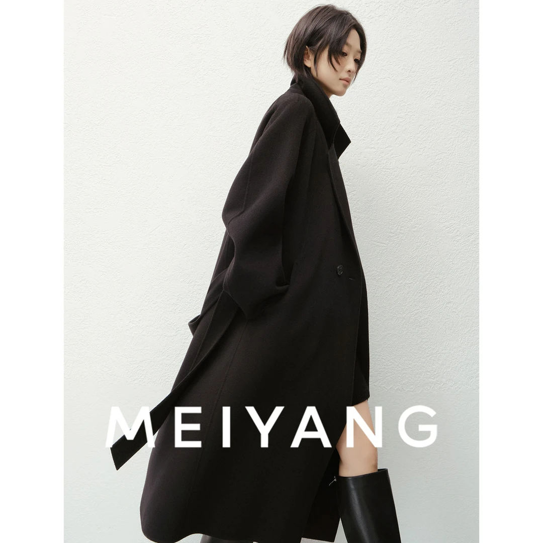 美洋MEIYANG 一万二号全羊绒大衣 110+翻领圆扣腰带毛呢外套-周一