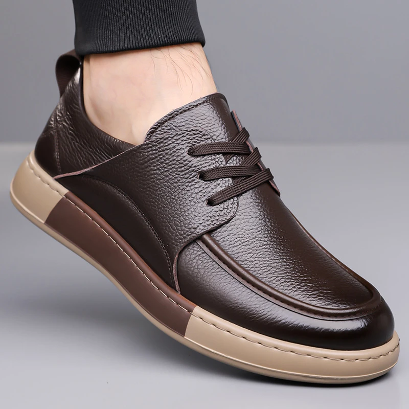 头层牛皮男鞋鞋底上线男士商务休闲鞋系带款百塔耐磨豆豆鞋乐福鞋