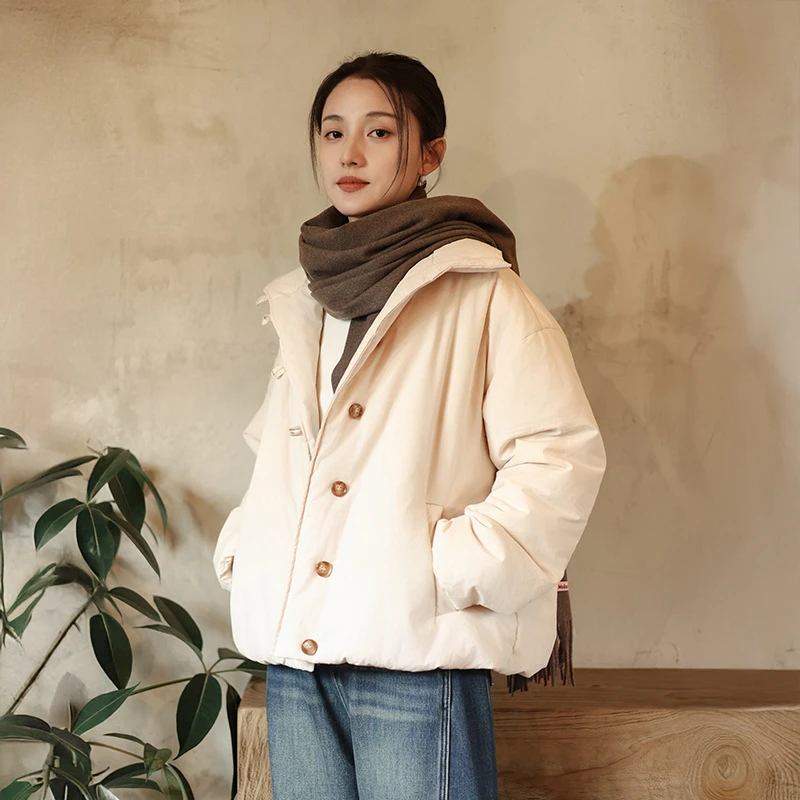 梵心饰界冬季新款棉服砂洗棉休闲夹棉外套女高级感加厚保暖棉衣