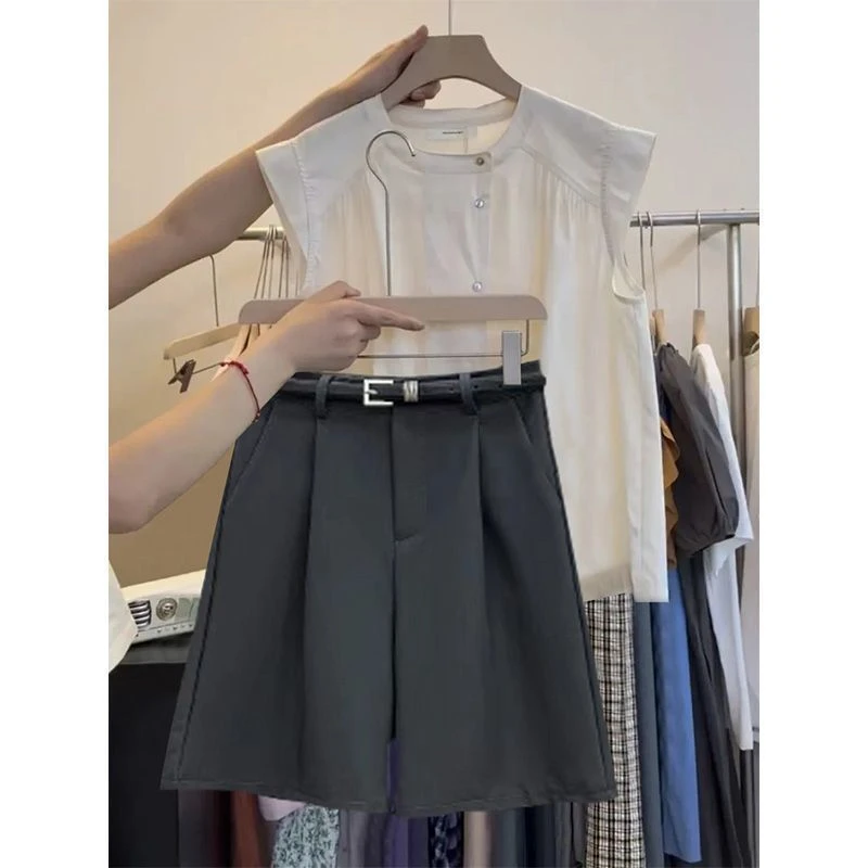 9749夏季新款韩版大码女装时尚洋气高腰西装短裤女潮