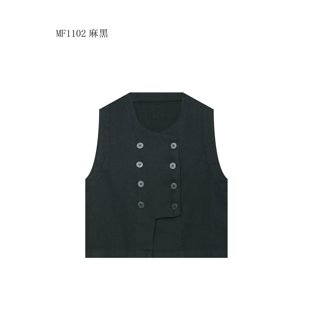 【麻訪家】MF1102麻黑文艺简约休闲坎肩开衫马甲上衣