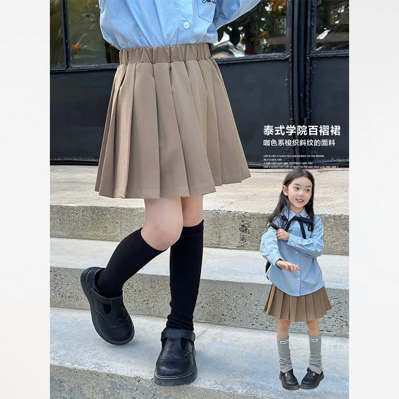 SKA2447女童韩版气质百褶裙春装新款儿童高腰休闲短裙半身裙子潮