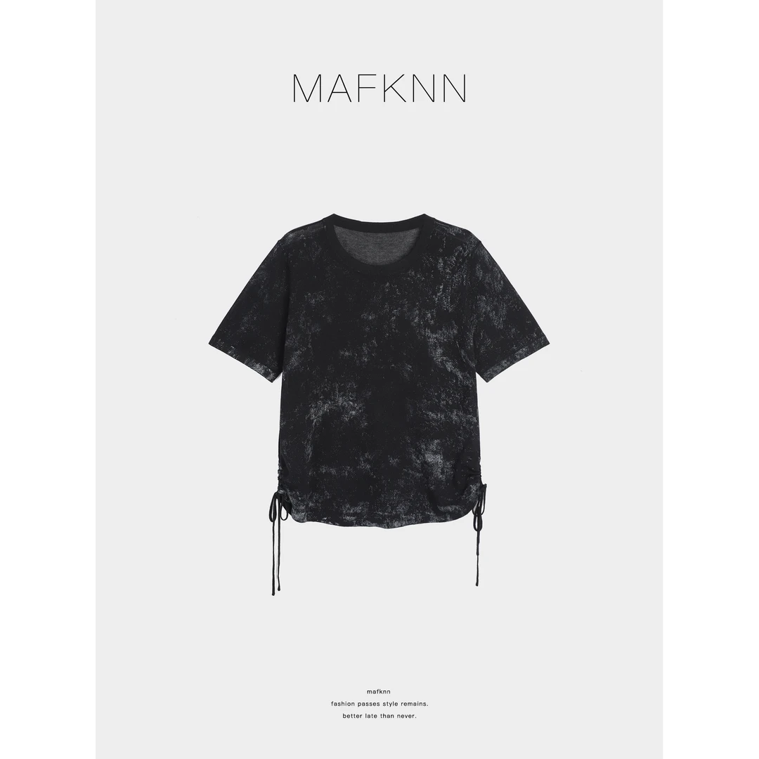 MAFKNN/玛肯时尚休闲简约纯色百搭夏季圆领抽绳小衫上衣MK12862