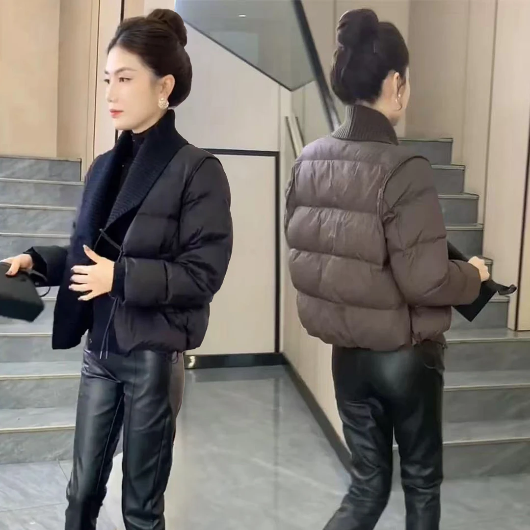 韩版简约保暖棉衣外套女士2025冬季新款拼接时尚百搭棉服气质棉袄