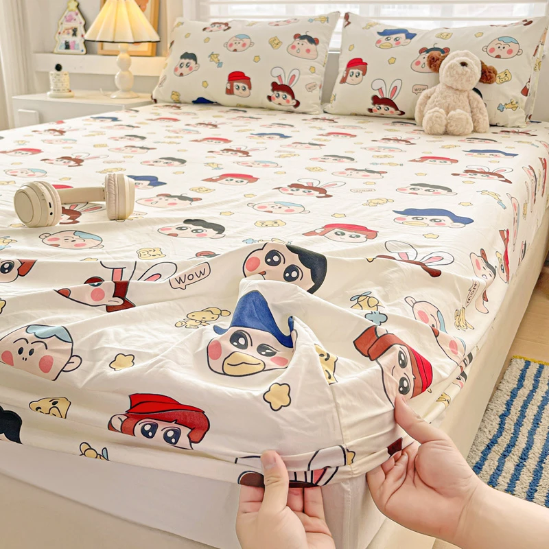 卡通小新小清新亲肤床笠儿童床罩非全棉纯棉床单防滑床垫套保护罩