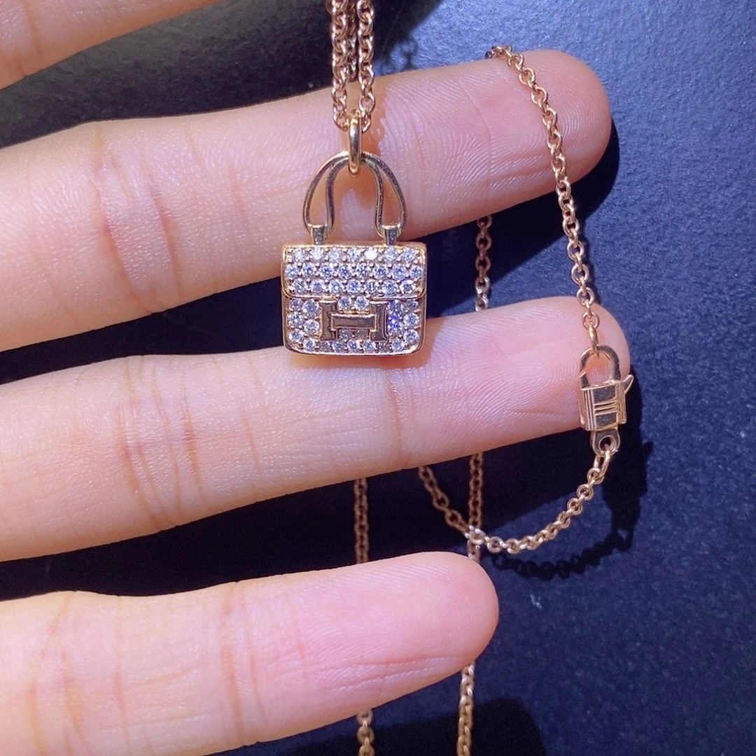 颈饰钻石18K金镶嵌包包项链k玫