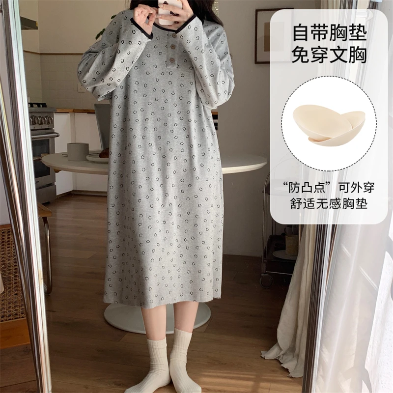 可外穿春秋新款长袖带胸垫简约宽松舒适休闲家居服82531