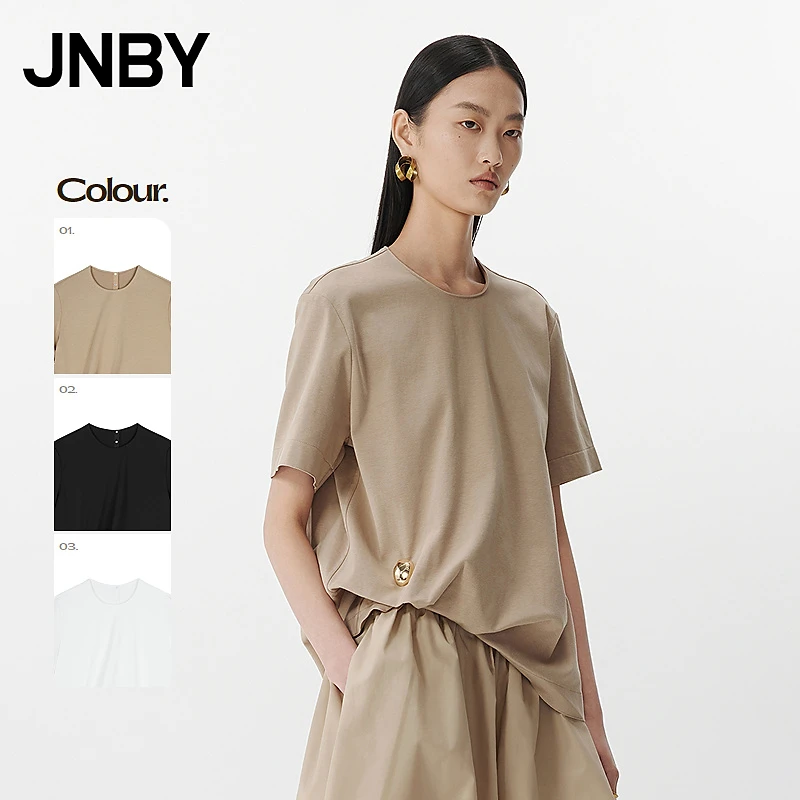 【商场同款】JNBY/江南布衣25夏新品T恤短袖宽松圆领5P4110750