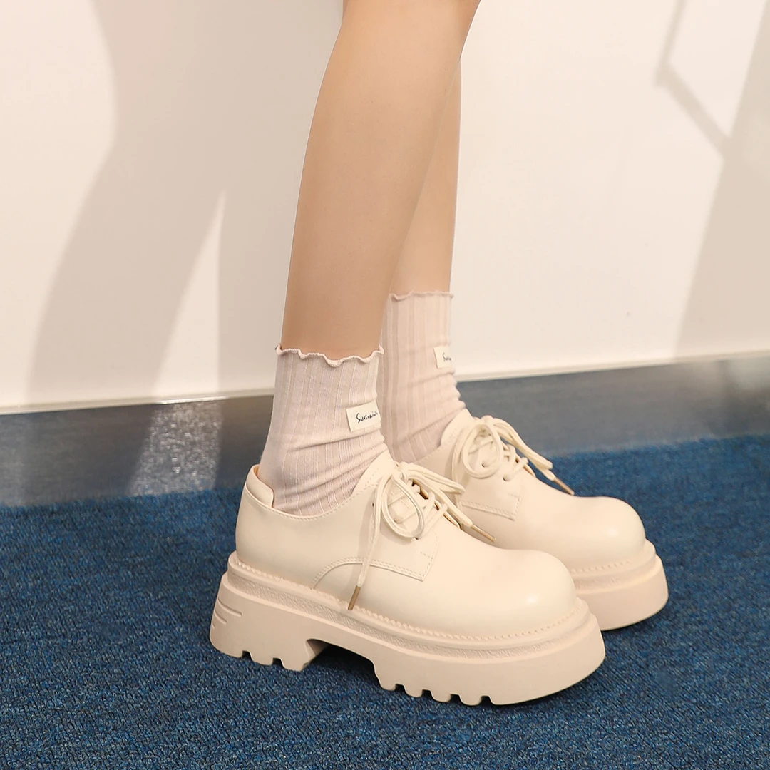 【清仓 06】增高小皮鞋女春季英伦大头德比鞋高跟春款厚底乐福鞋