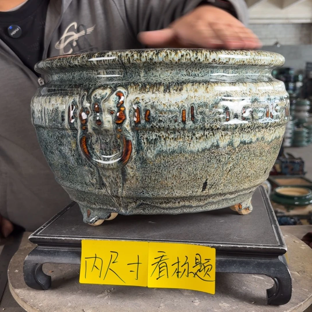。一风堂石湾花盆 盆口变形 内26*18