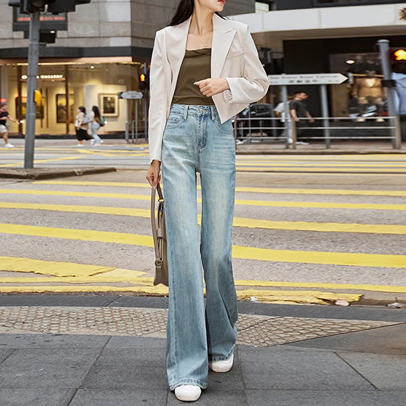 微喇牛仔裤女高档2025春季新款高腰显瘦显高宽松阔腿喇叭裤女长裤