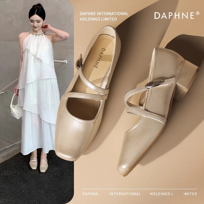 达芙妮法式玛丽珍女鞋2025新款夏季超火通勤方头气质粗跟浅口单鞋