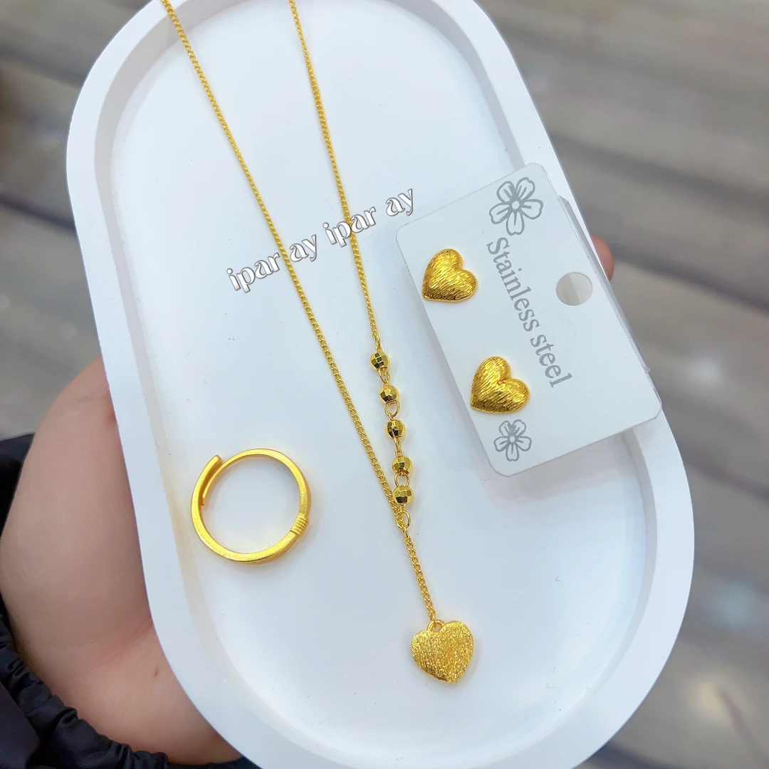 铜合金项链 伊帕尔阿依新款时尚精美古法三件套 轻奢金色精致