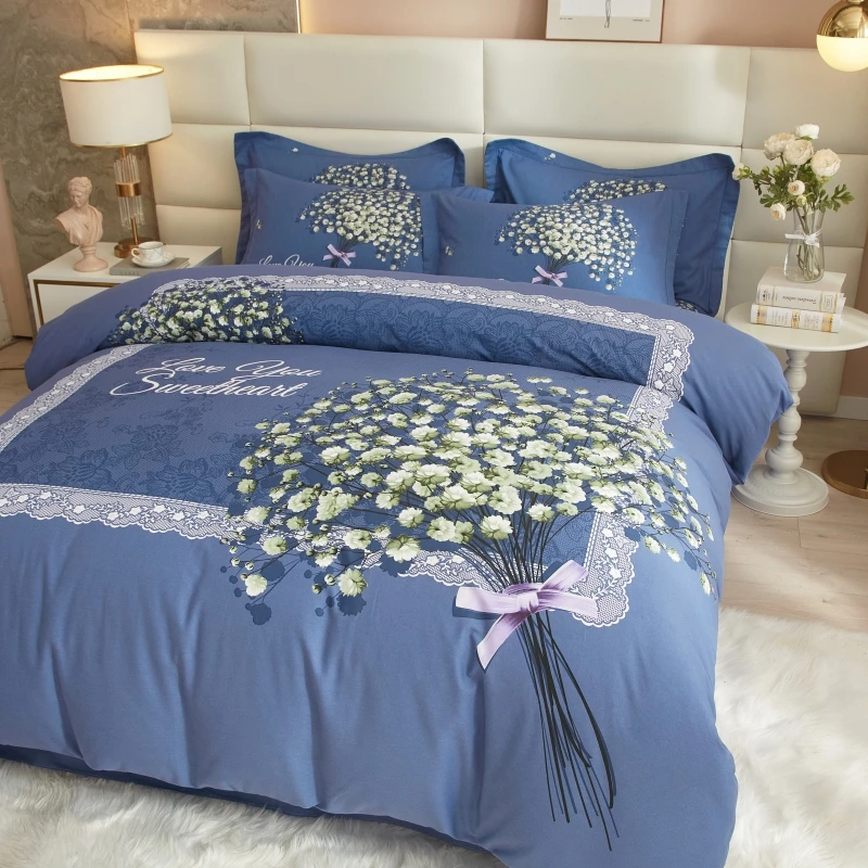 【满天星】全棉四件套斜纹数码印花大版纯棉加厚磨毛被套被罩床单