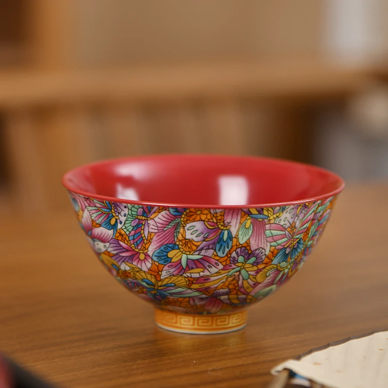 百福中式珐琅彩陶瓷大茶碗手工主人杯家用斗笠单杯茶具轻奢釉下彩