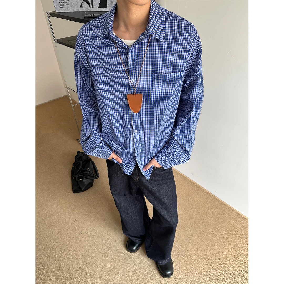 CZ2早秋美式休闲复古格纹衬衫宽松休闲男女学院通勤百搭长袖衬衣