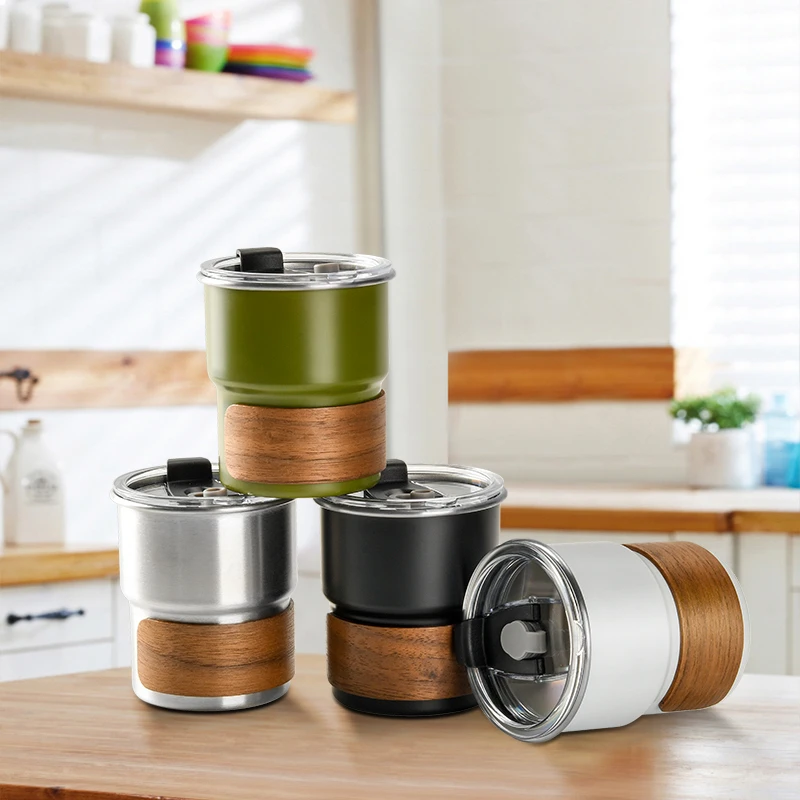 不锈钢咖啡杯高颜值随手杯外带带杯套防烫台阶杯冰美式办公室水杯