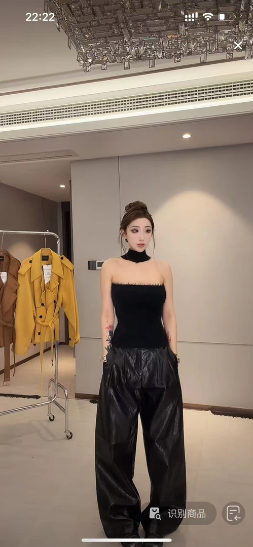 JINGYE/25~宽松百搭直筒拖地阔腿皮裤休闲西裤