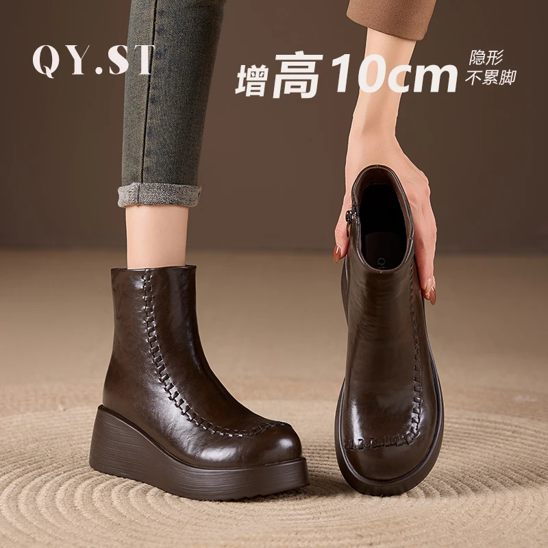 增高10CM瘦瘦靴女爆款2025新款流行冬季短靴网红百搭靴子F88035