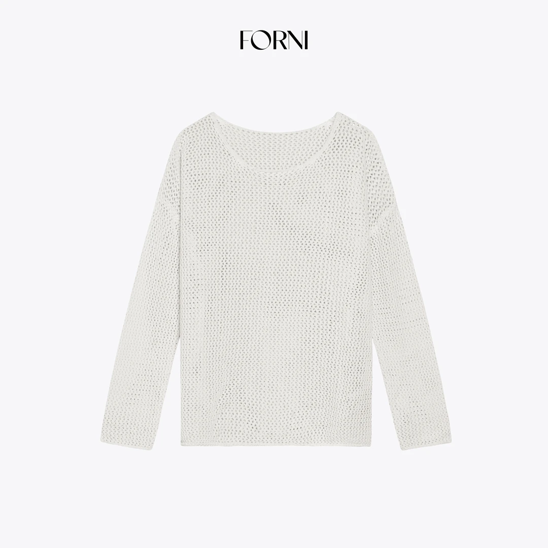 FORNI 薄荷甜酒 度假松弛感透视编织网眼宽松防晒罩衫上衣