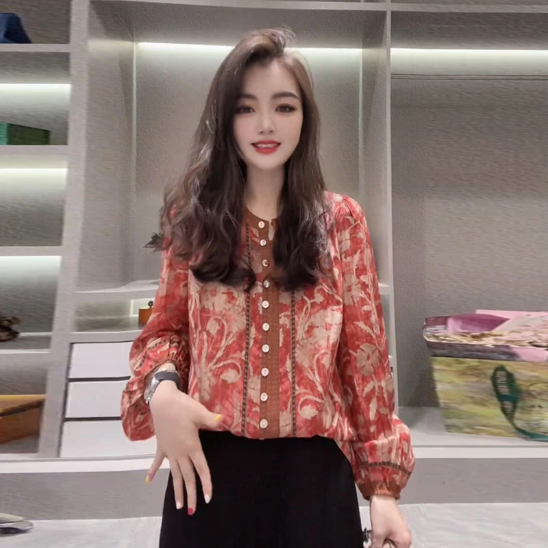 复古印花中国风薄款长袖防晒衬衫女夏季宽松显瘦气质衬衣显瘦上衣