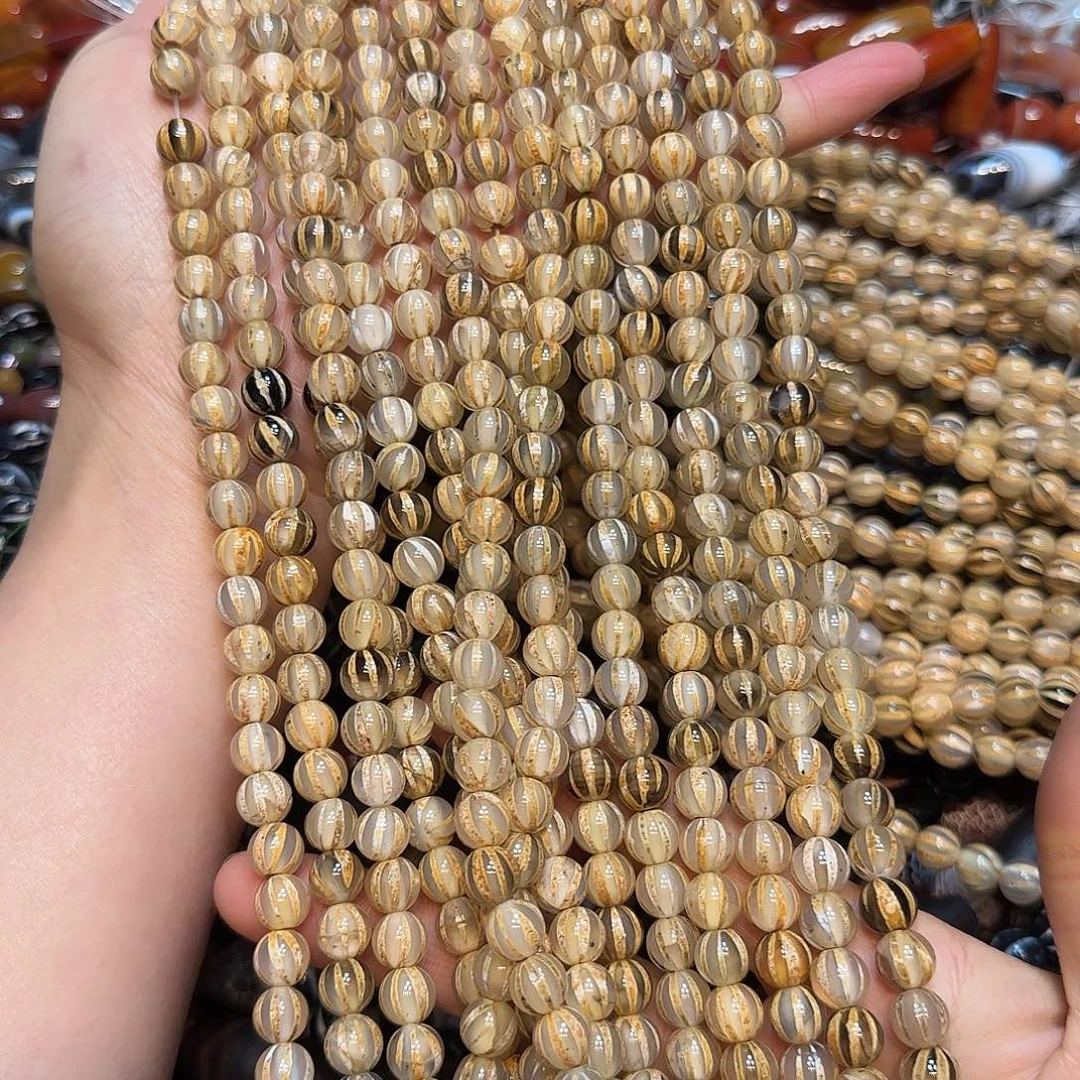 玛瑙/玉髓合金珠宝半成品8mm香槟色南瓜一条