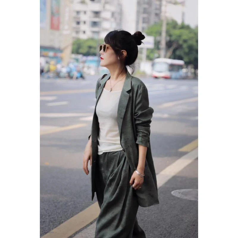 Li Wang/里望设计师款 亚麻色织做旧炒色工艺泼墨西装裤子(分开拍