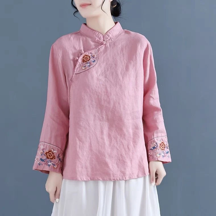 【清货+运费险】中式长袖棉麻衬衫中国风复古斜襟盘扣民族风茶服Y10