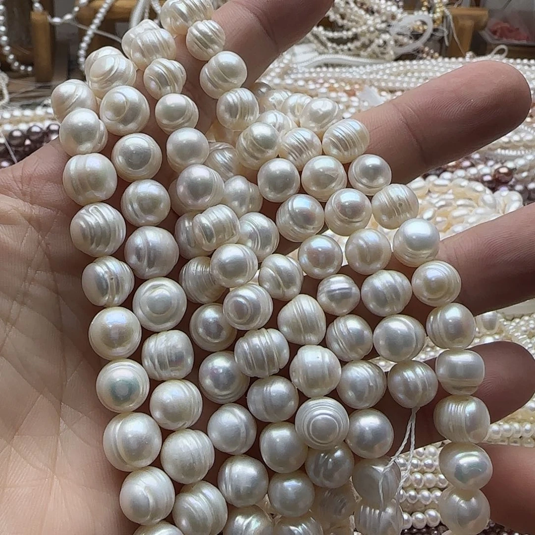 半成品未镶嵌淡水珍珠卡9-10mm螺纹珍珠