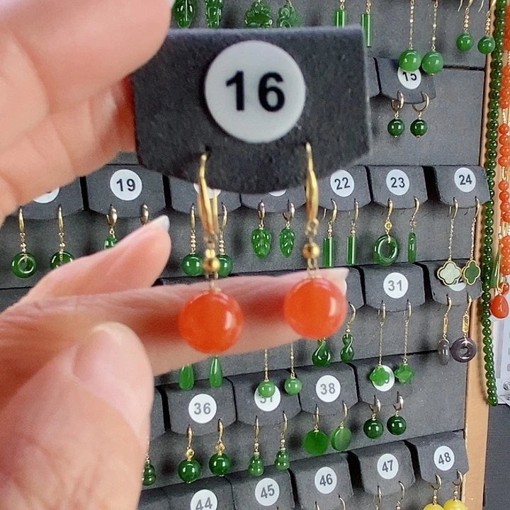 南红玛瑙耳饰18K金镶嵌用****7耳饰