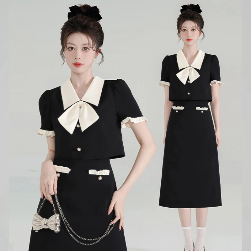 黑色赫本风法式连衣裙夏季2025新款高级感收腰富家千金风D1083