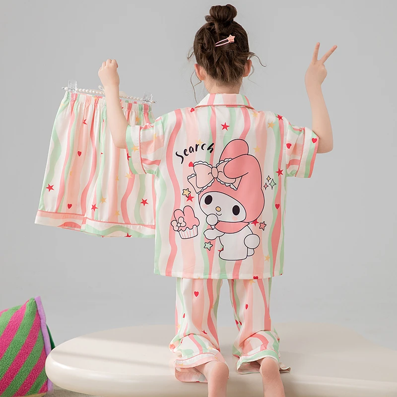 女童睡衣冰丝儿童夏季新款短袖中大童女孩洋气夏款薄款亲子家居服