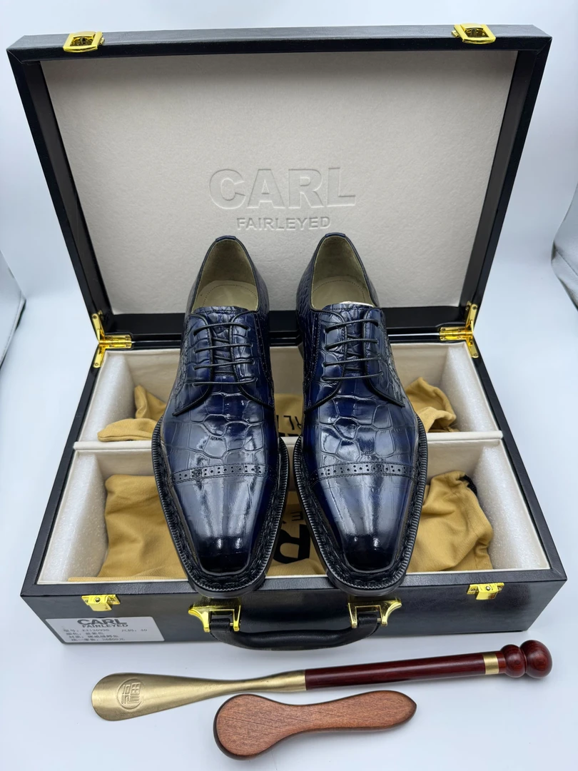 意大利Carl Frey 男士商务皮鞋正装纯手工固特异皮鞋挪威逢皮鞋