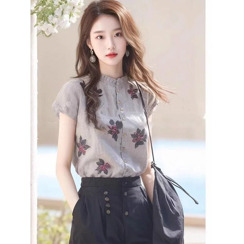 高端别致洋派短袖衬衫2025新款夏季超好看设计感独特显瘦百搭上衣