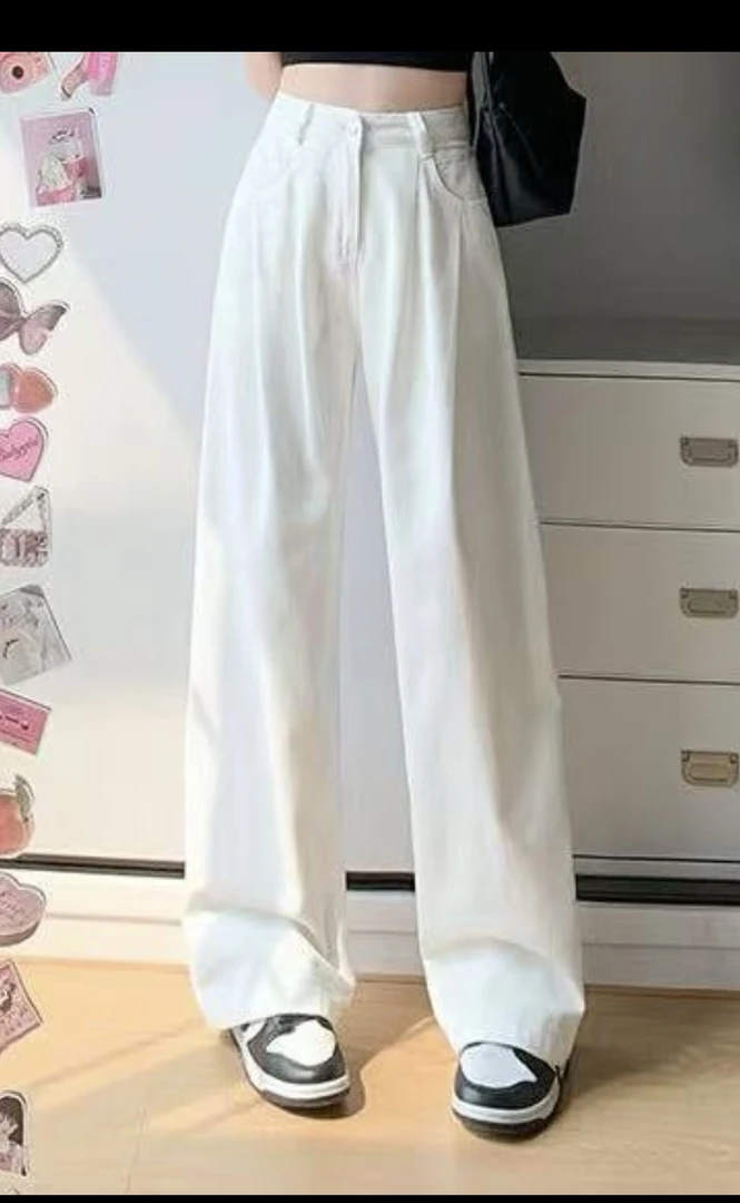 白色高腰垂感阔腿牛仔裤7945