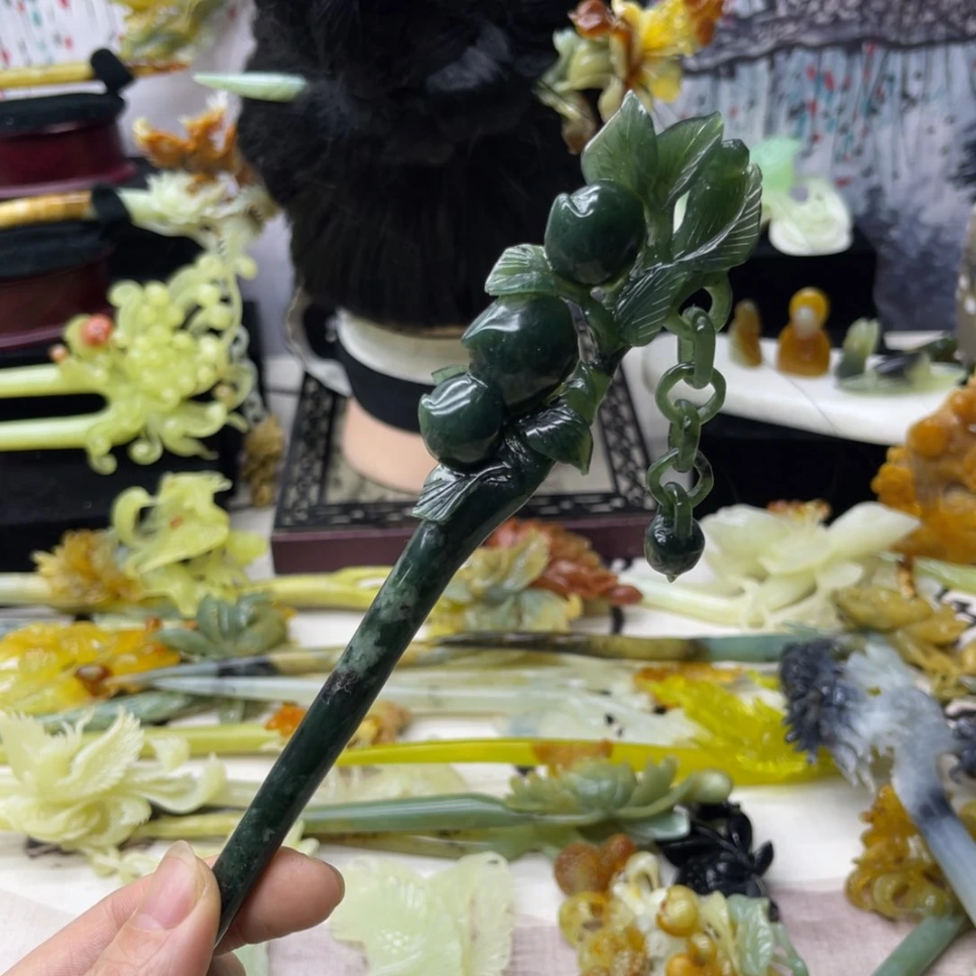 【闪购商品】蛇纹石玉发饰合金暴****我