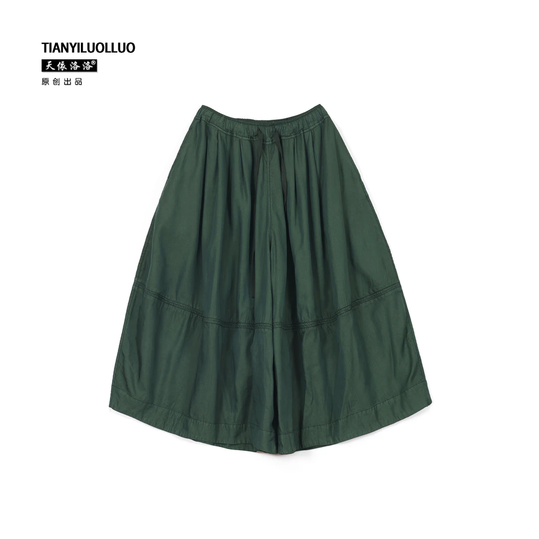 【天依洛洛】5501 时尚松紧腰抽绳宽松百搭设计感休闲纯色裙裤