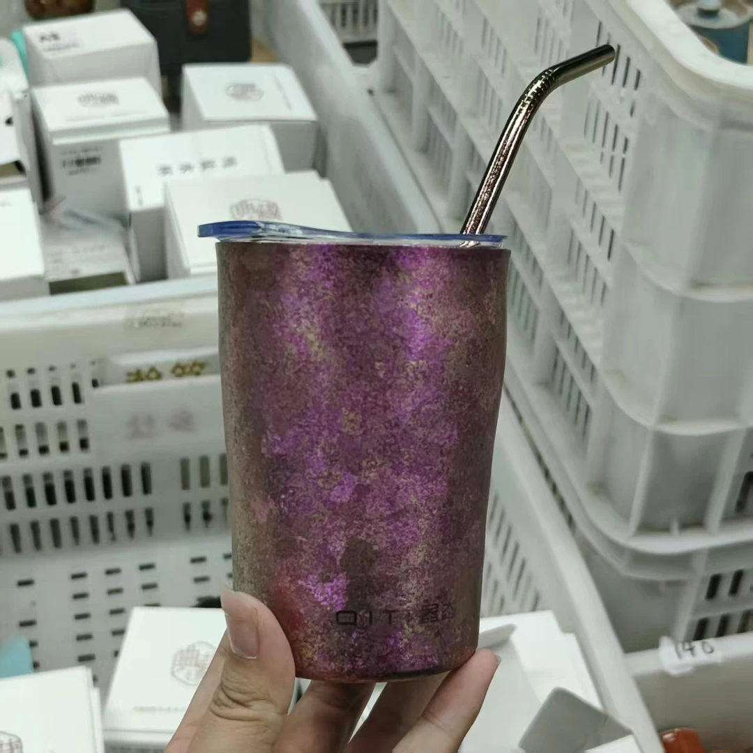 器态-纯钛咖啡杯带吸管海棠粉cc9756