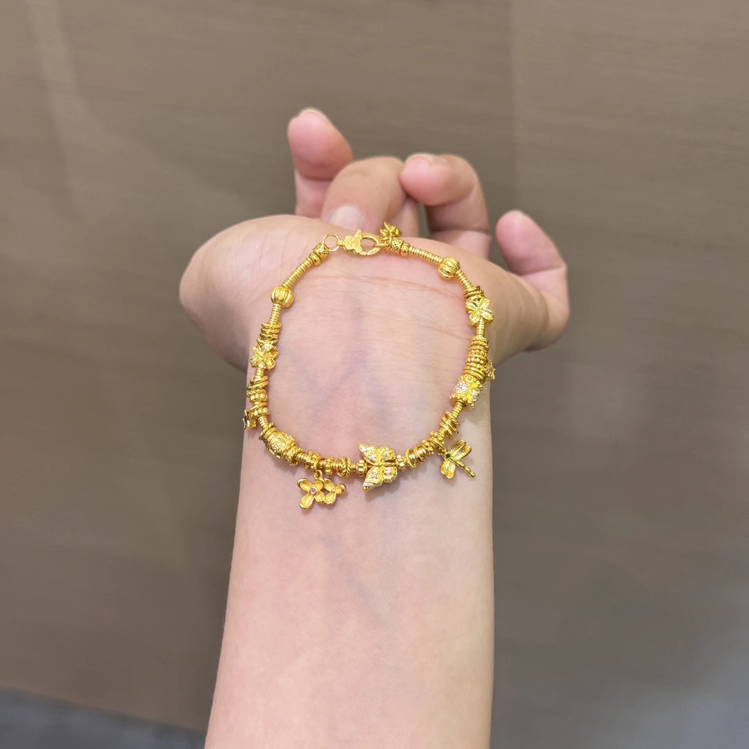 【菠萝珠宝】足金999 时尚蝴蝶蜻蜓万花筒转运手链  金重：18.58克