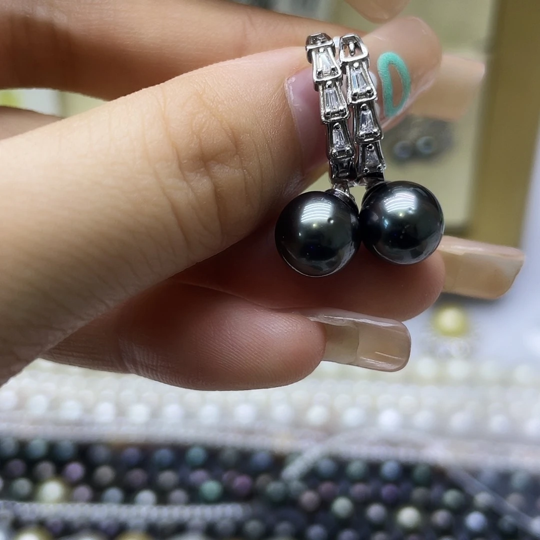 银S925镶嵌海水珍珠耳饰