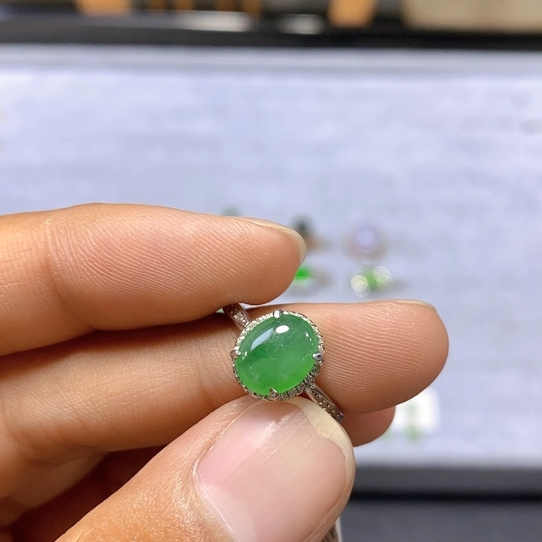翡翠戒指银S925镶嵌20号