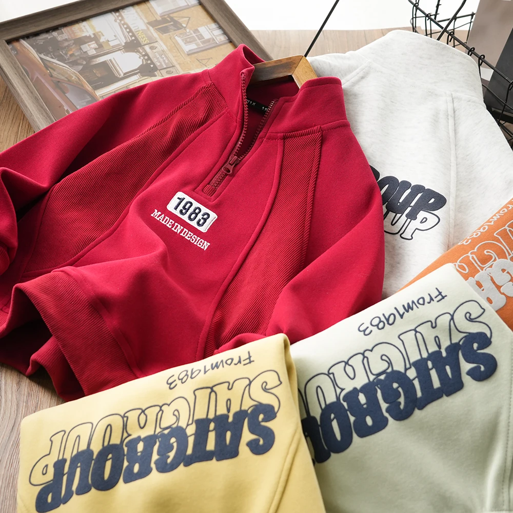 春季男童1983字母刺绣开领休闲卫衣中大童儿童百搭上衣6695