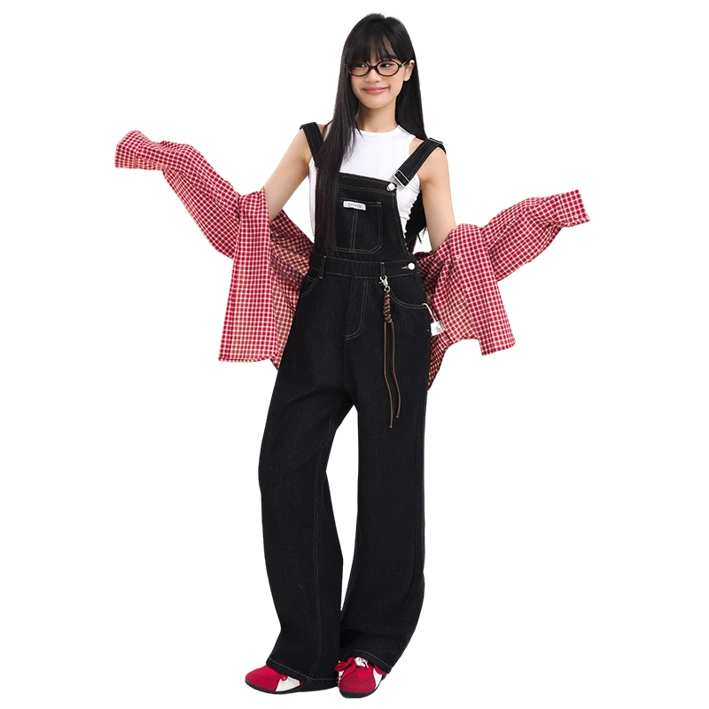 2025年新春秋减龄不掉色牛仔背带裤女高腰宽松垂感阔腿裤牛仔裤