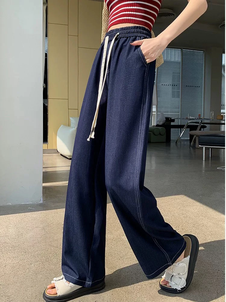 （塔苏）夏季薄款高腰显瘦垂感直筒裤冰丝阔腿裤5543