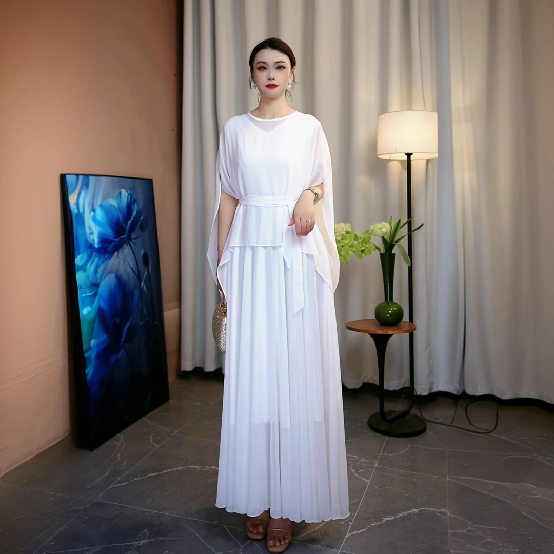 2025春夏新款无袖披风小香风连衣裙大摆长裙白色X687-33